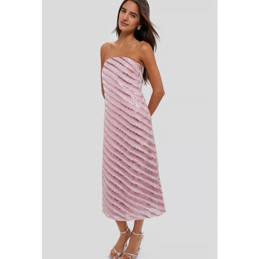 Tuckernuck Pink Strapless Sequin Midi Dress
